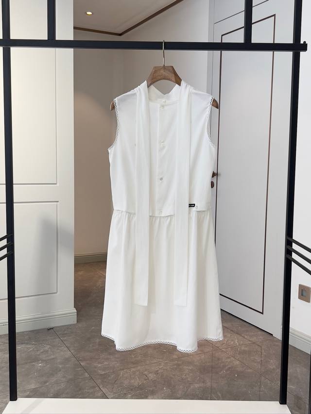 Miu Miu detachable lace cotton and linen dress, the same style as celebrities. M