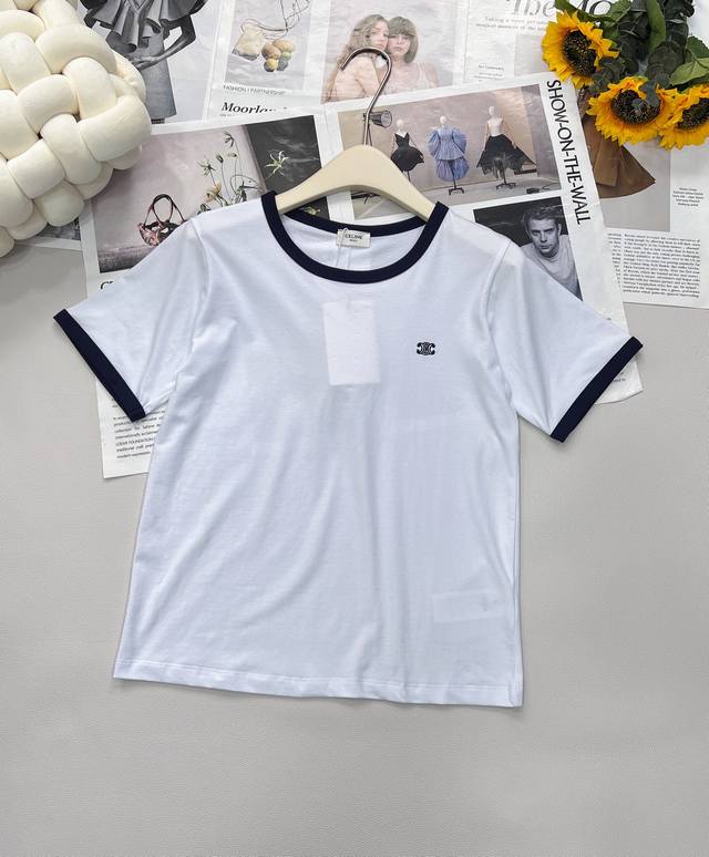Celine's new classic short-sleeved T-shirt with small embroidery of the Arc de T