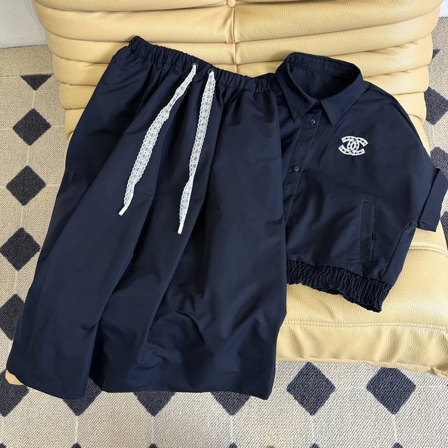25 Summer new salt-based Xiaoxiang suit, summer relaxation, navy blue short-slee
