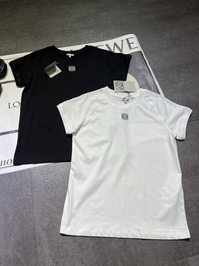 Pp Loew* Loewe women's T-shirt lightweight cotton letter embroidery round neck s