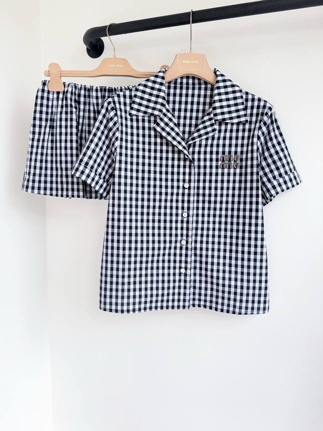 shirt skirt Miumi*25 new custom contrast color fine plaid logo three-dimensional