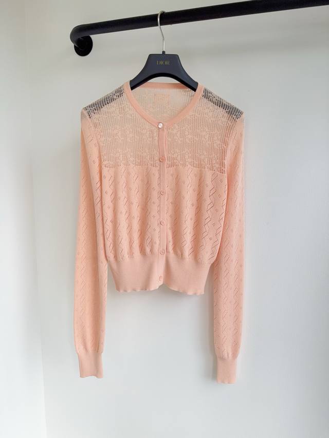 Chlo25 series new round neck hollow jacquard embroidered letter knitted cardigan
