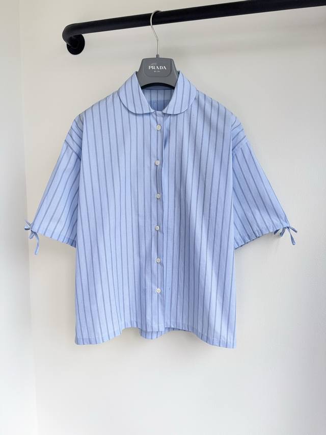 Pra25 Spring and Summer new custom striped cuffs with adjustable lapel short-sle