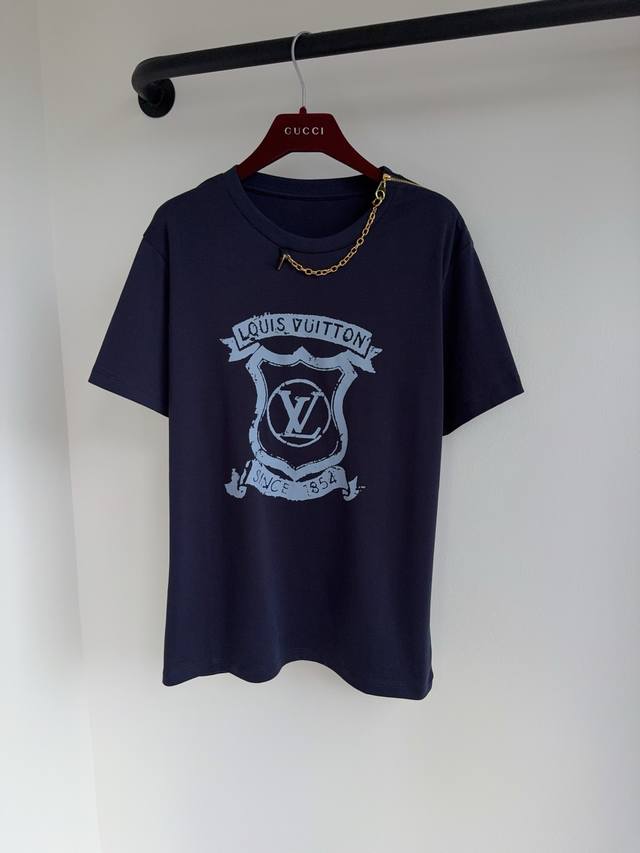 Louis25 series new contrasting pattern printed letter round neck chain T-shirt s