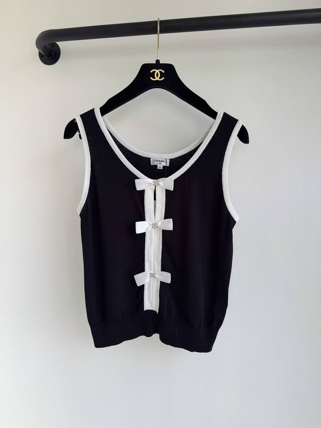 Cc25 limited single product heavy contrast color knitted round neck bow stitchin