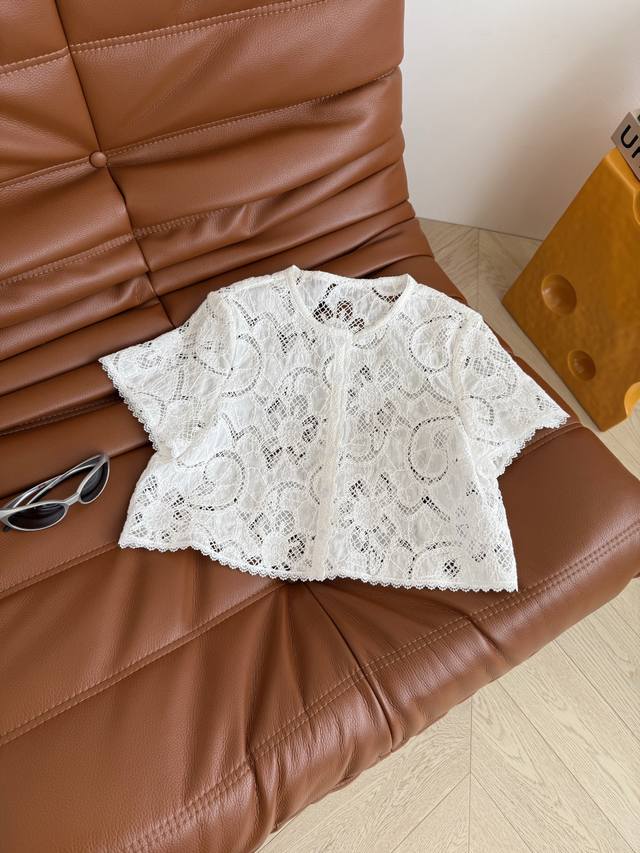 Elegant temperament small top 25Ss Retro lace crochet top has a whole sense of e