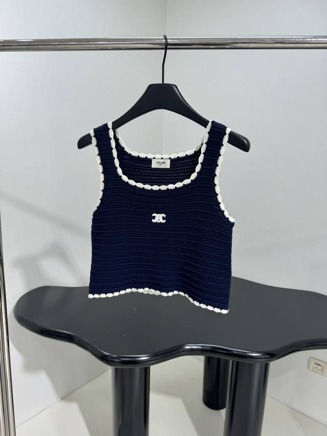 New Crochet Vest Soft cotton crochet fabric Embroidered logo Contrast knitted wa