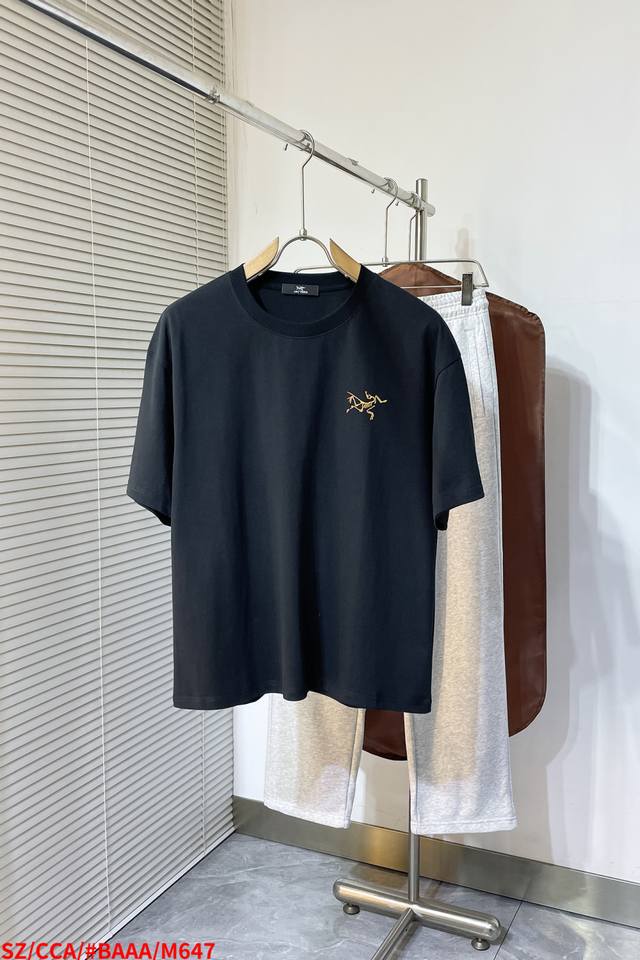M647 Sz Arc'teryx back letter logo pattern print American retro round neck short