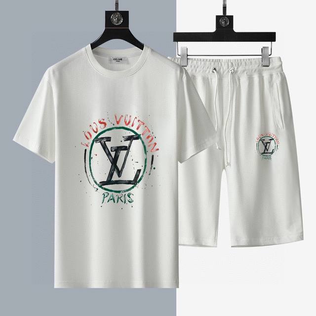 Straight brand Lv Louis Vuitton 2025 new men's short-sleeved shorts suit! Offici