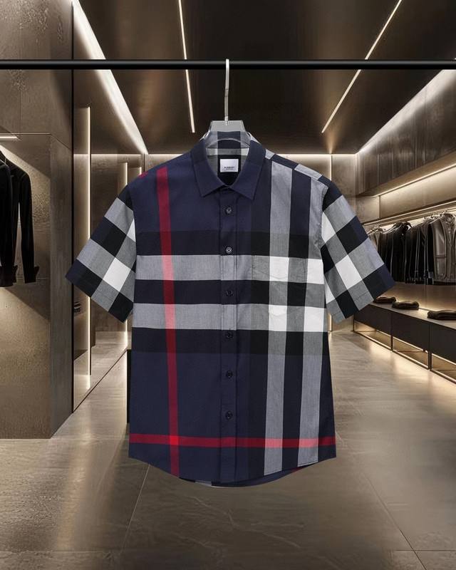 Bur Burberry's hot-selling plaid stretch cotton poplin short-sleeved shirt serie