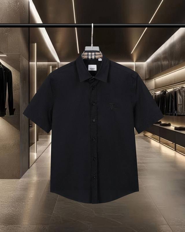 Bur Burberry's hot-selling poplin checkered stretch cotton poplin short-sleeved
