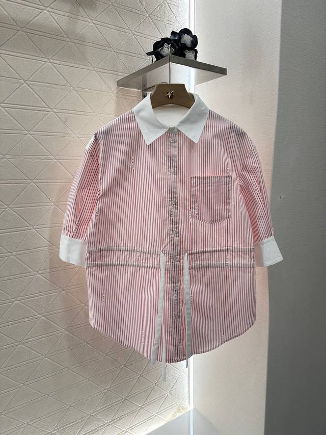 Gucc*2025 New arrivals Striped mid-sleeve shirt and shorts set Customized Yb twi