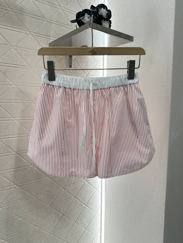 Gucc*2025 New arrivals Striped mid-sleeve shirt and shorts set Customized Yb twi