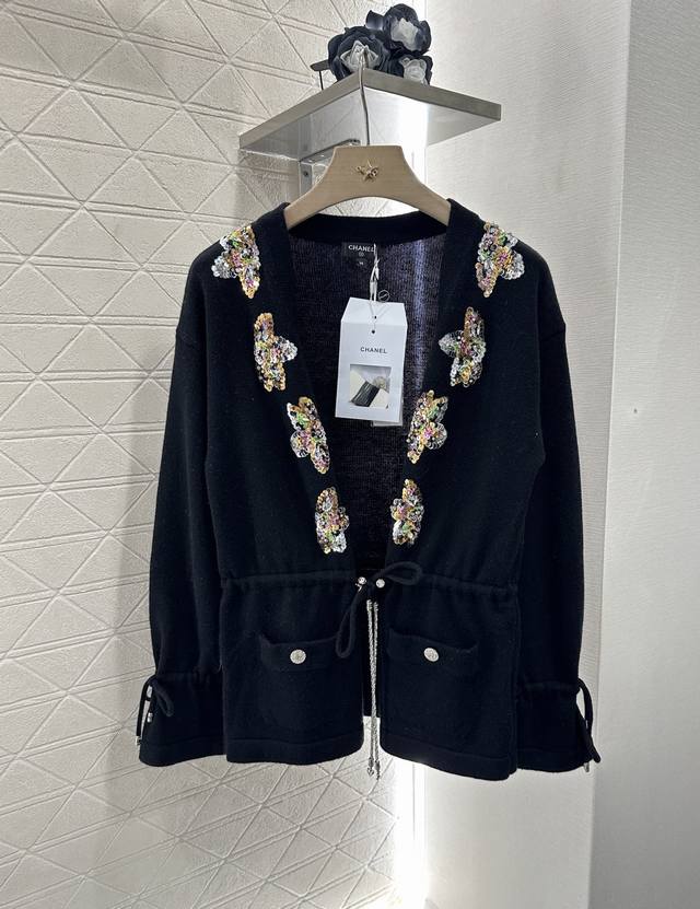 Chane*2025 New arrivals Beaded flower drawstring knitted cardigan Customized Yb
