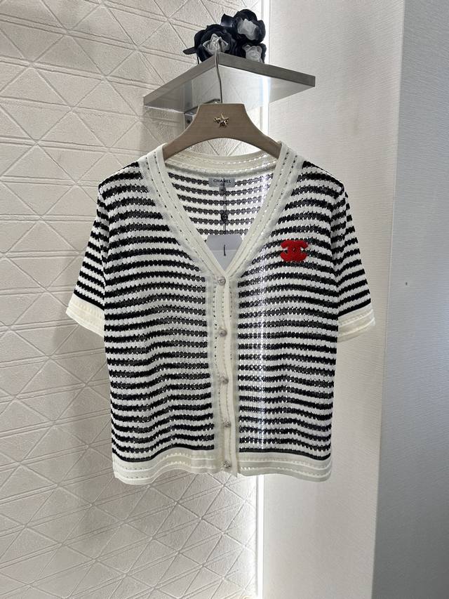 Chane*2025 New arrivals Striped knitted short-sleeved cardigan Customized Yb imp