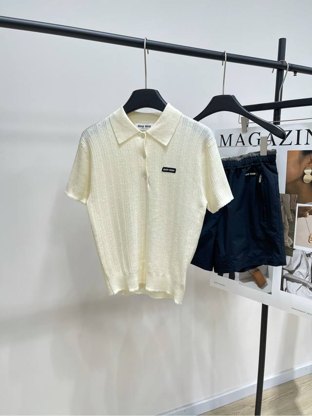 M Beige hollow Polo knitted short sleeves , fabric: cashmere blend Color: off-wh