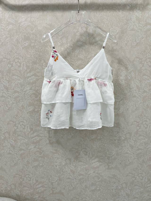 Chan*L 25 new Chanel camisole! Chanel vintage series pure white color thread emb