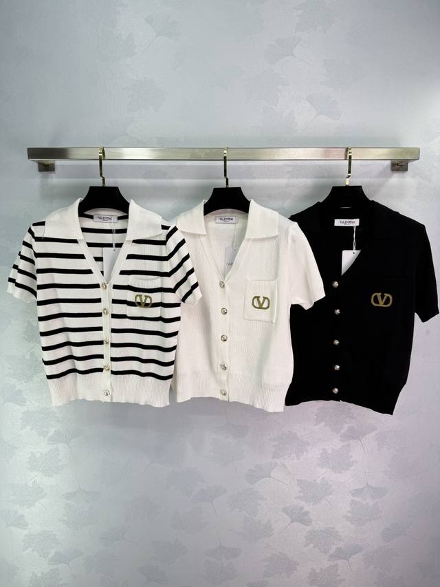 Va*25 Spring and Summer new short-sleeved knitted cardigan, gold logo embroidery