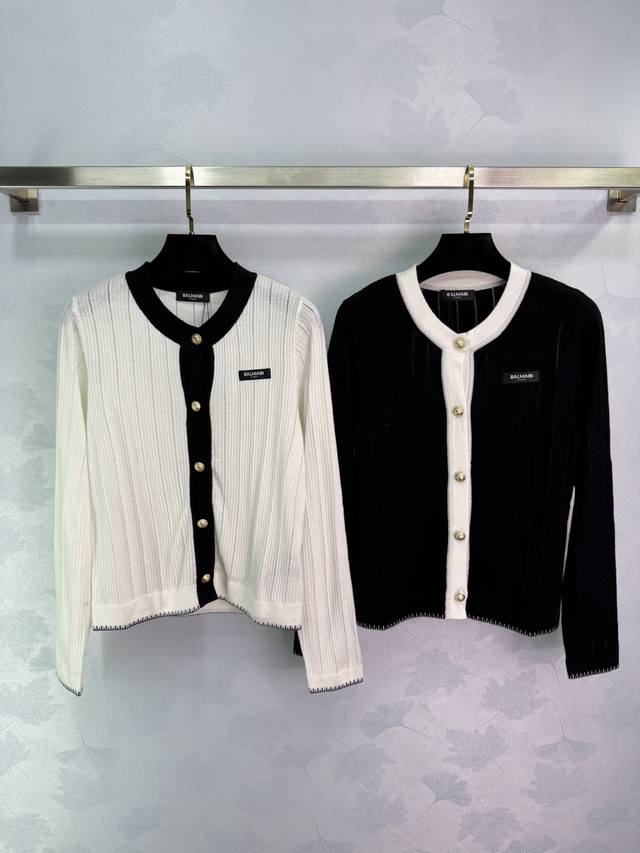 Balmain*25 early autumn new black and white stitching knitted cardigan, decorate