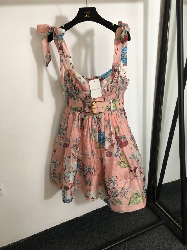 Style No. 2659 Zimmermann new colorful flower print bow suspender dress with bel