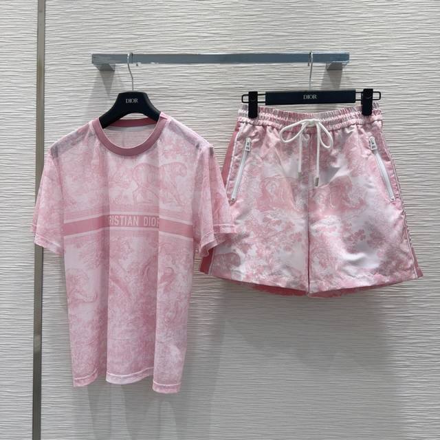 Christian Dio*2025Ss new mesh tops and shorts with penetrating prints, high-end