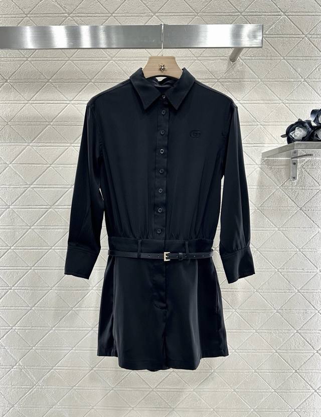 Gucc*2025 New arrivals Belt long-sleeved jumpsuit Customized Yb imported twill m