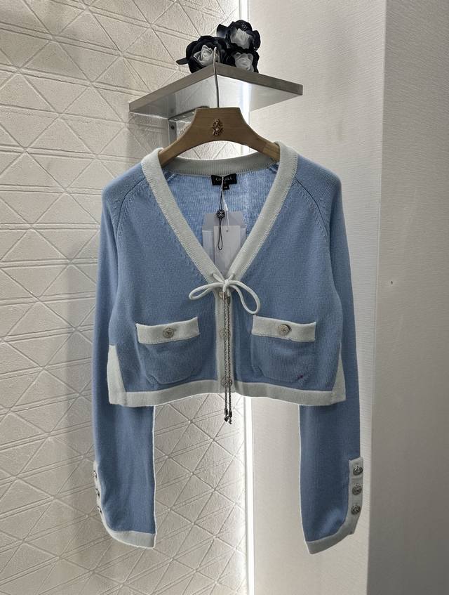 Chane*2025 new arrivals Lace-up contrasting short knitted cardigan Customized Yb