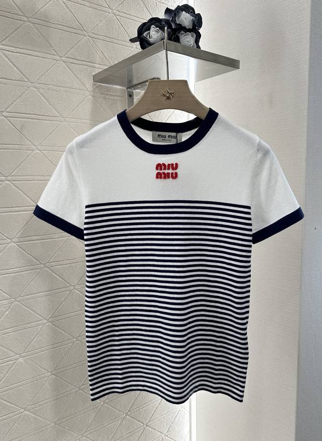 Miumi*2025 new products on the shelves striped knitted short sleeves Customized