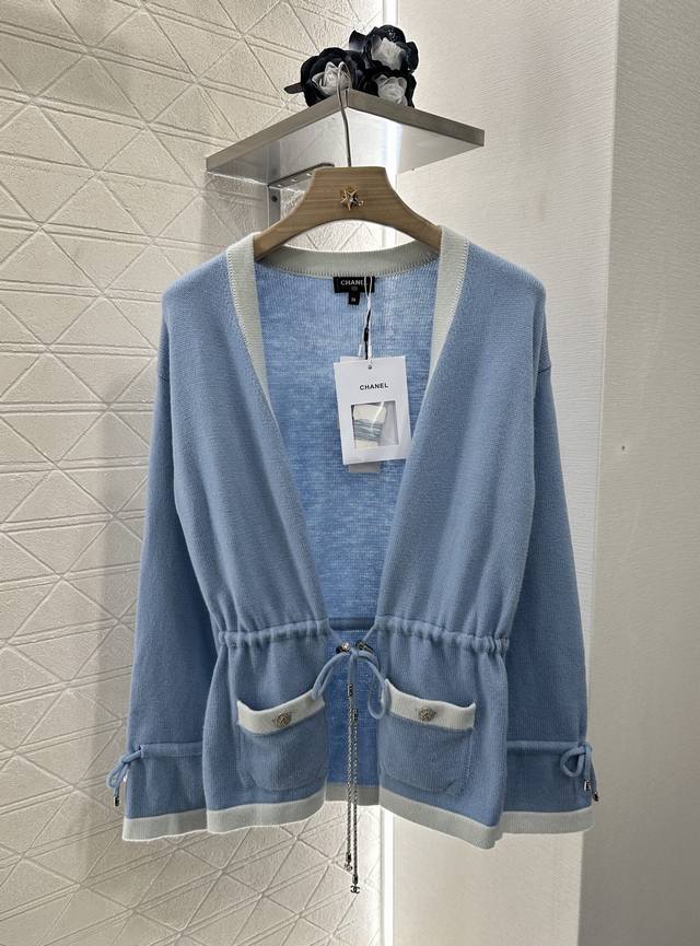 Chane*2025 new arrivals Lace-up contrasting knitted cardigan Customized Yb cashm
