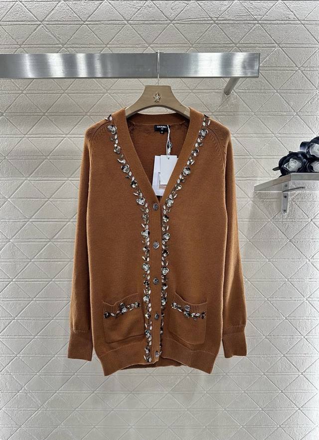 Chane*2025 New Arrivals Heavy Beaded Flower Knitted Cardigan Customized Yb wool