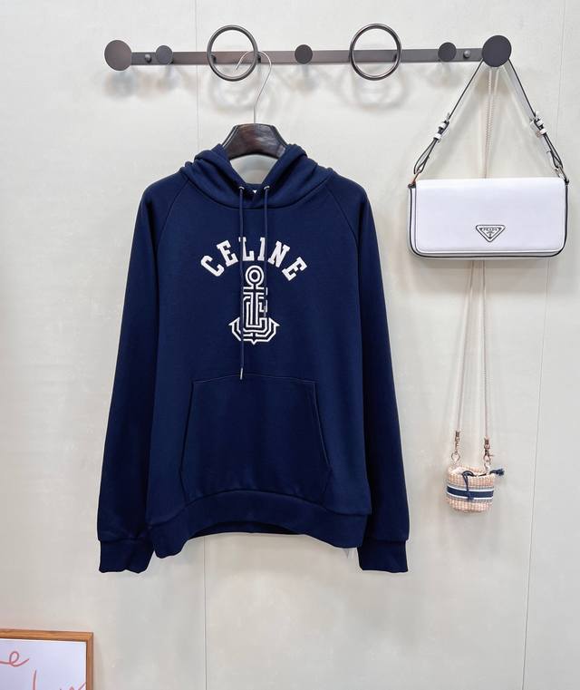 Celine25Fw Early Autumn New Style Anchor Letter Embroidered Hooded Sweatshirt |