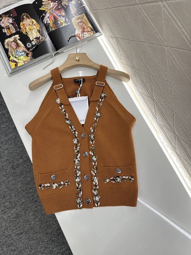 Chane*2025 new arrivals beaded knitted vest Customized Yb wool yarn woven with d