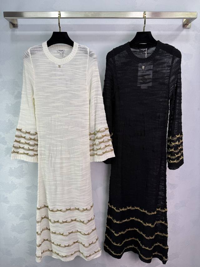 Chane*25A catwalk style gold thread knitted dress, available in black and white~