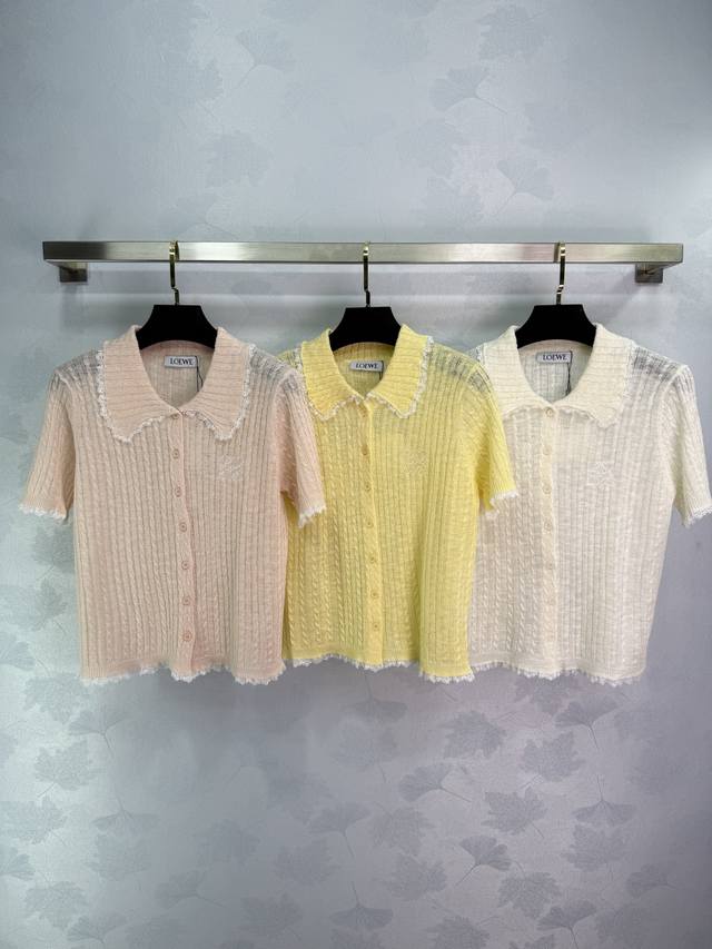 Loe*2025 new summer short-sleeved knitted cardigan, doll collar design with lace