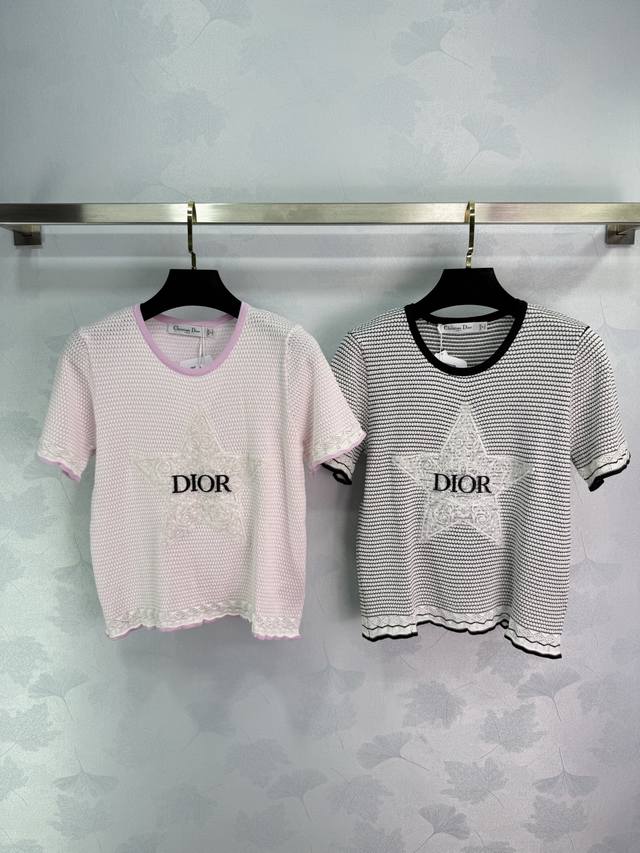 Dio*2025 spring and summer new five-pointed star knitted short sleeves, exquisit