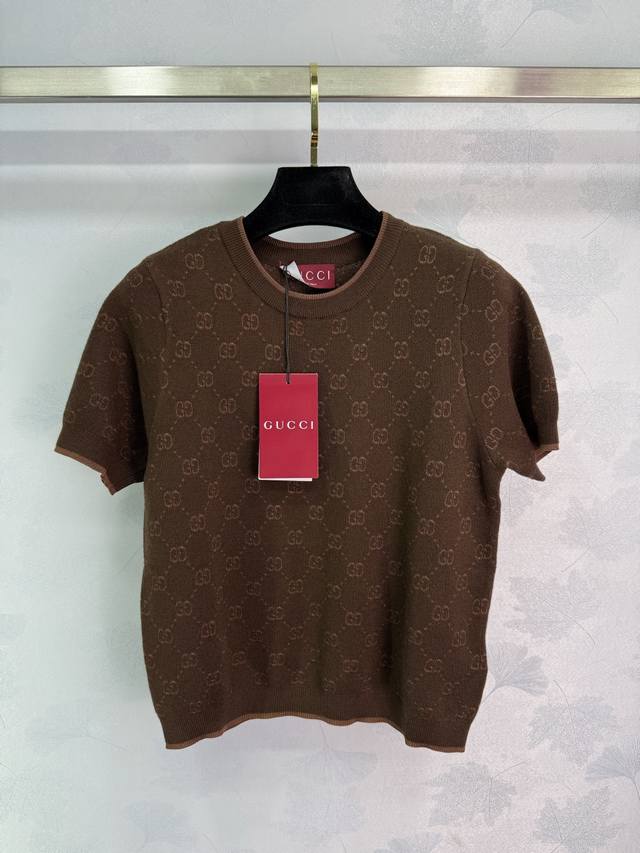 Guc*I 2025 Early Autumn latest series! Jacquard knitted round neck short sleeves