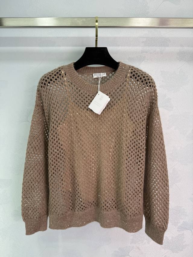 Bc* Ladies' hollow sequin long-sleeved knitted sweater, the same style as Zhang