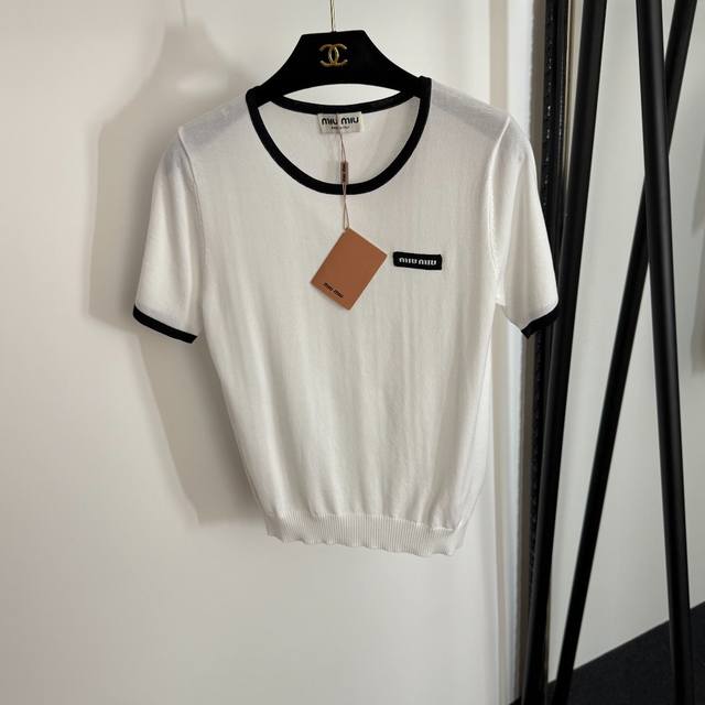 Style No. 20253899 Miumi* new collar logo letter round neck short sleeve knitted