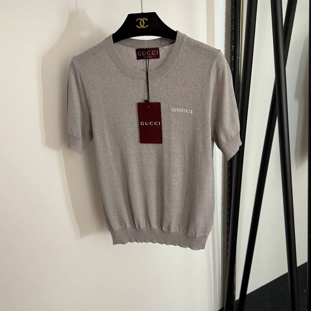 Style No. 20253900 Gucc* new simple Logo letter short-sleeved knitted top, gray,