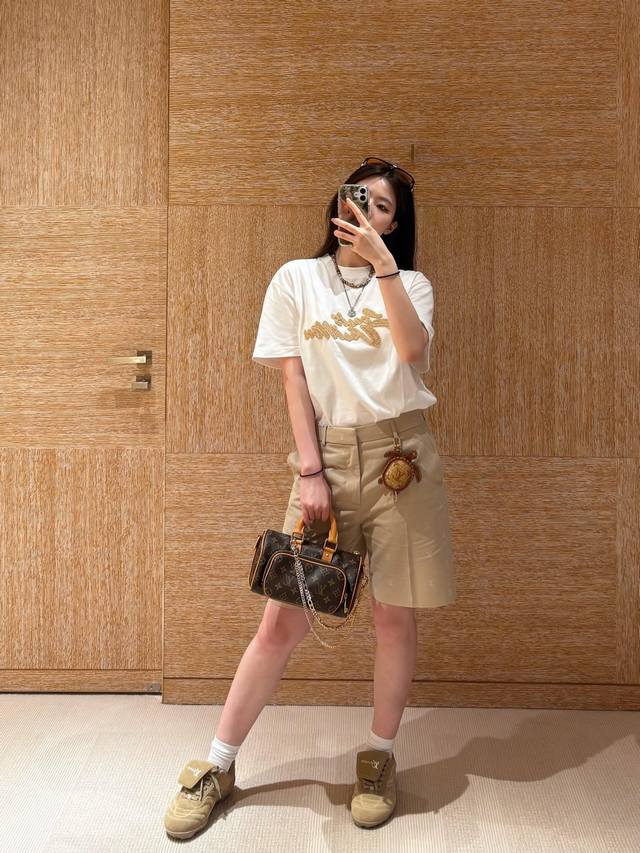 Louis Vuitt*N 25Ss Spring and Summer New Raffia Letter Embroidery Round Neck Sho