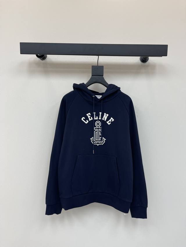 Celin* 25Fw Early Autumn New Style Anchor Letter Embroidered Hooded Sweatshirt |