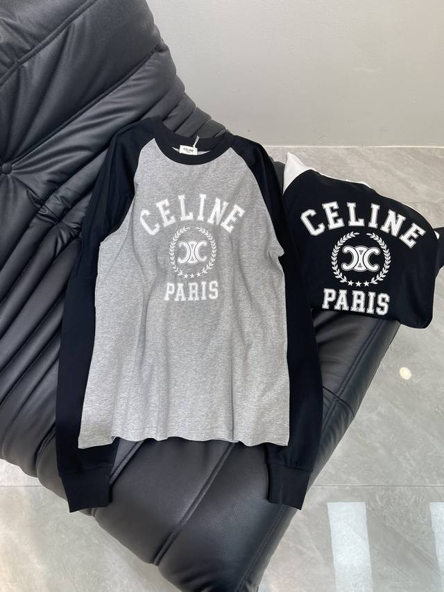 Celin *Exquisite printed long-sleeved T-shirt, high-grade contrast stitching, cu