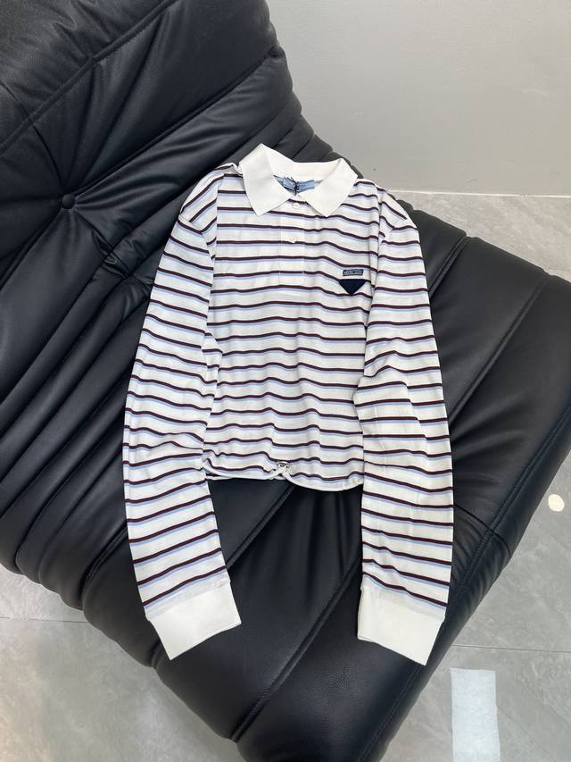 Prad*2025 new arrival Lapel striped long-sleeved top Customized Yb Zhudi Cotton