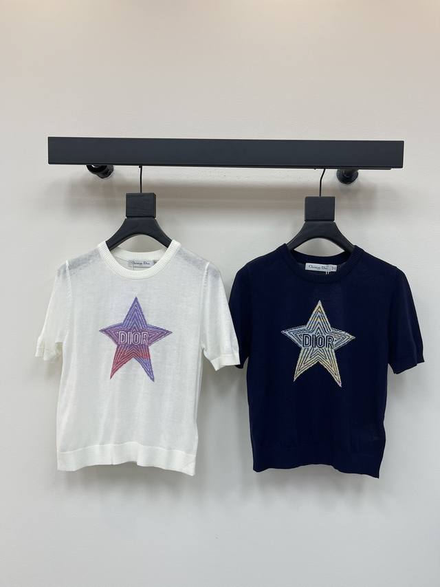 Dio* 2025 Spring and Summer New Series! Contrast color star knitted short sleeve