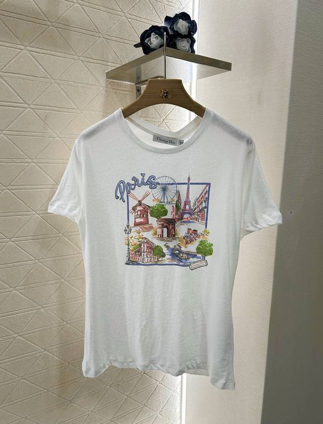 Dio*2025 new arrivals City view round neck print Customized Yb Cotton and linen