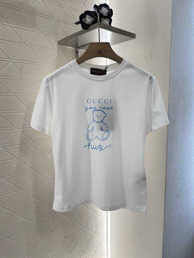 Gucc*2025 New arrivals Childlike print round neck Customized Yb original cotton