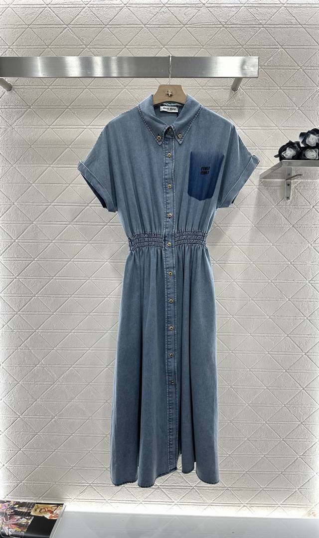 Miumi*2025 new arrivals waisted denim dress custom Yb twill cotton denim materia