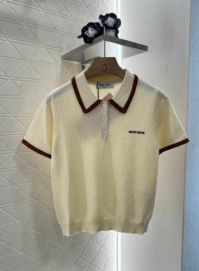 Miumi*2025 new arrivals knitted lapel short sleeves custom Yb Tencel yarn weavin