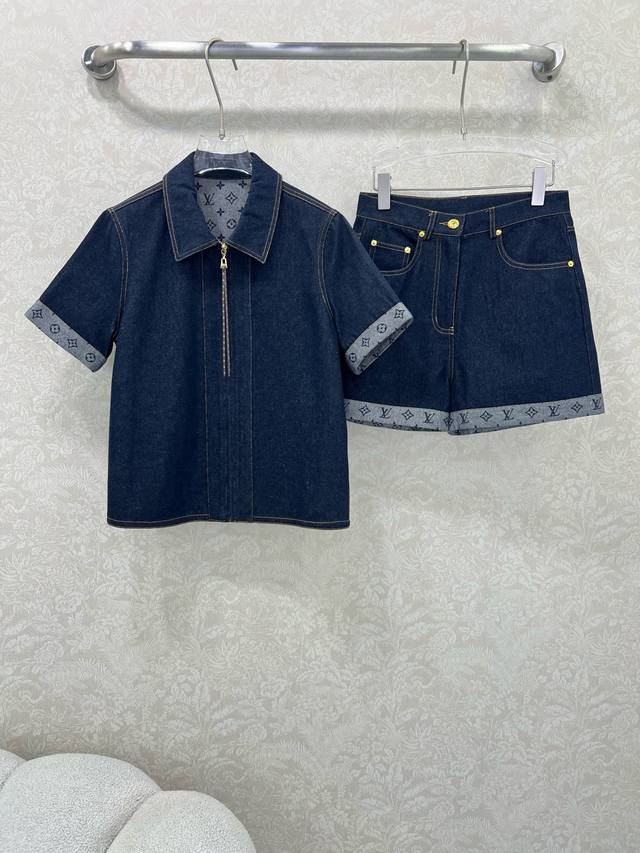 Top details Louis Vuitto*25 new denim suit Lapel zipper jacket and rolled denim
