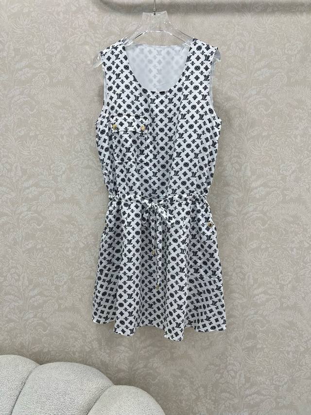 Louis Vuitti* 25 new style monogram print vest dress with dopamine color print a